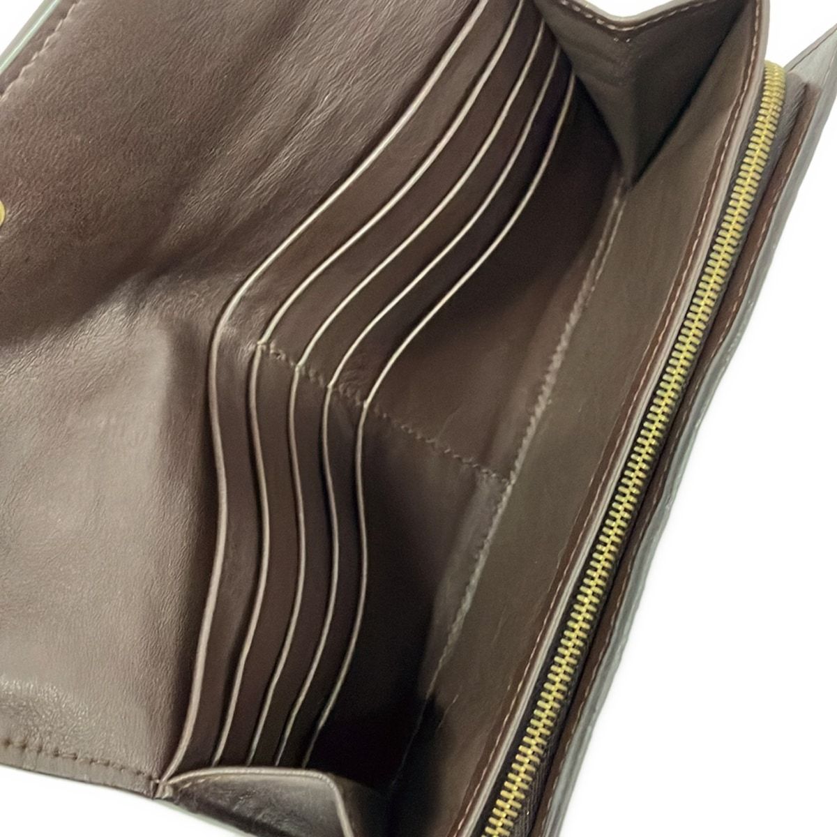 Bottega Veneta Wallet Intrecciato Dark Brown Gray Beige Cutout Linen Leather — view 4