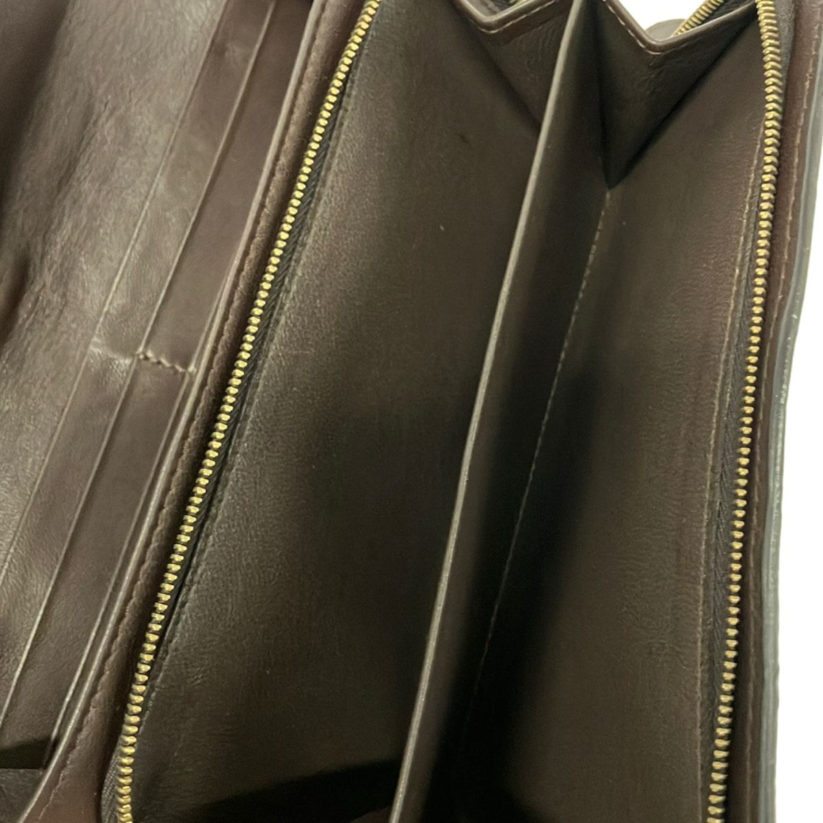 Bottega Veneta Wallet Intrecciato Dark Brown Gray Beige Cutout Linen Leather — view 5