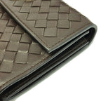 Bottega Veneta Wallet Intrecciato Dark Brown Gray Beige Cutout Linen Leather — view 8