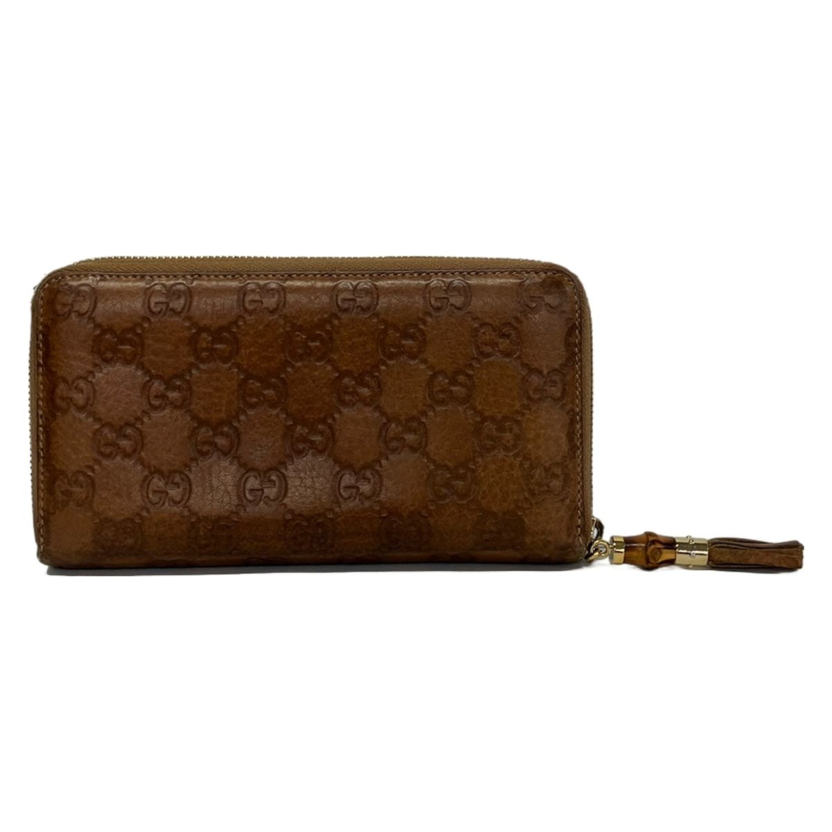 Gucci Wallet Bamboo Brown Embossed Zip Around Leather — view 2