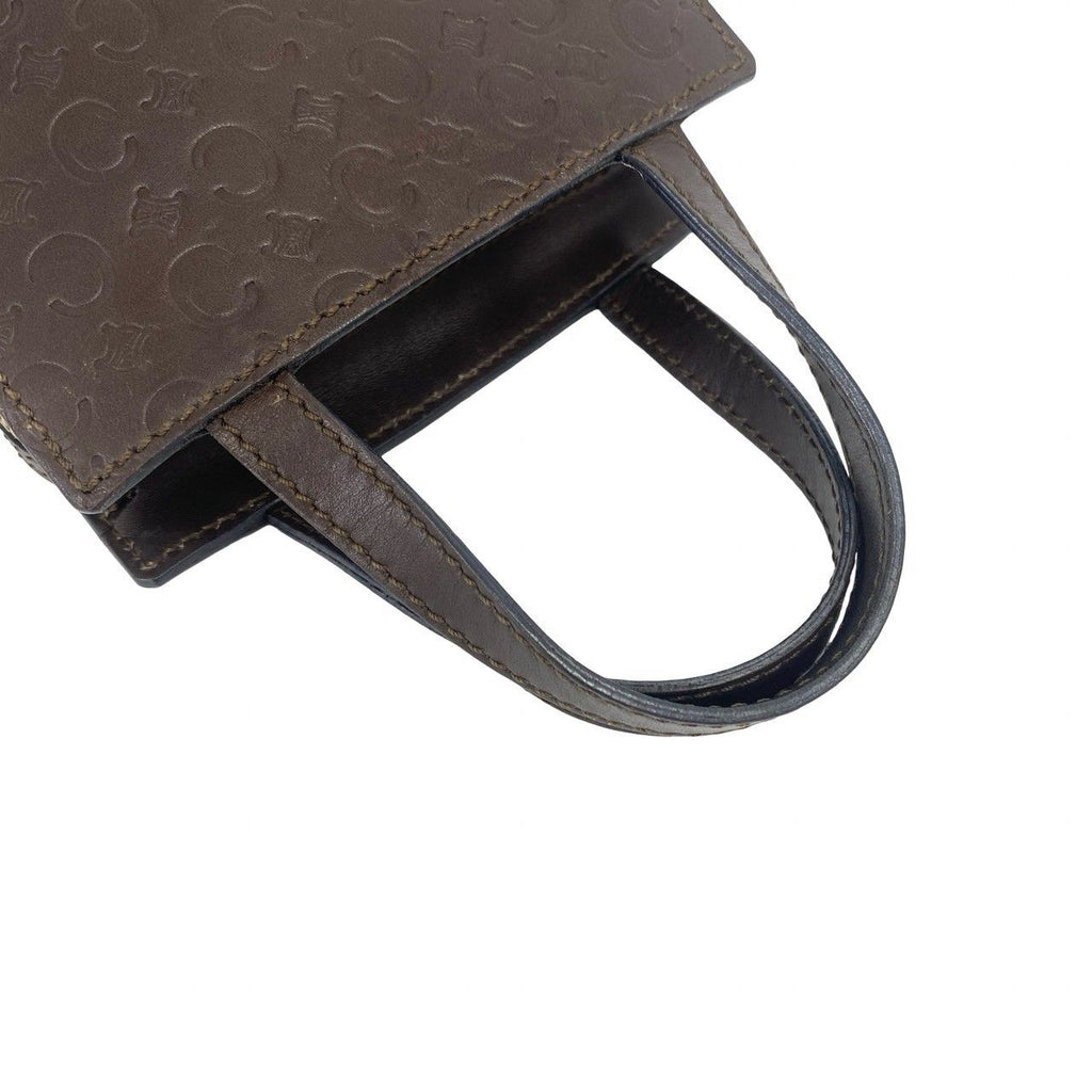 Celine Vintage C Macadam Pattern Leather Handbag Mini Tote Brown — view 4