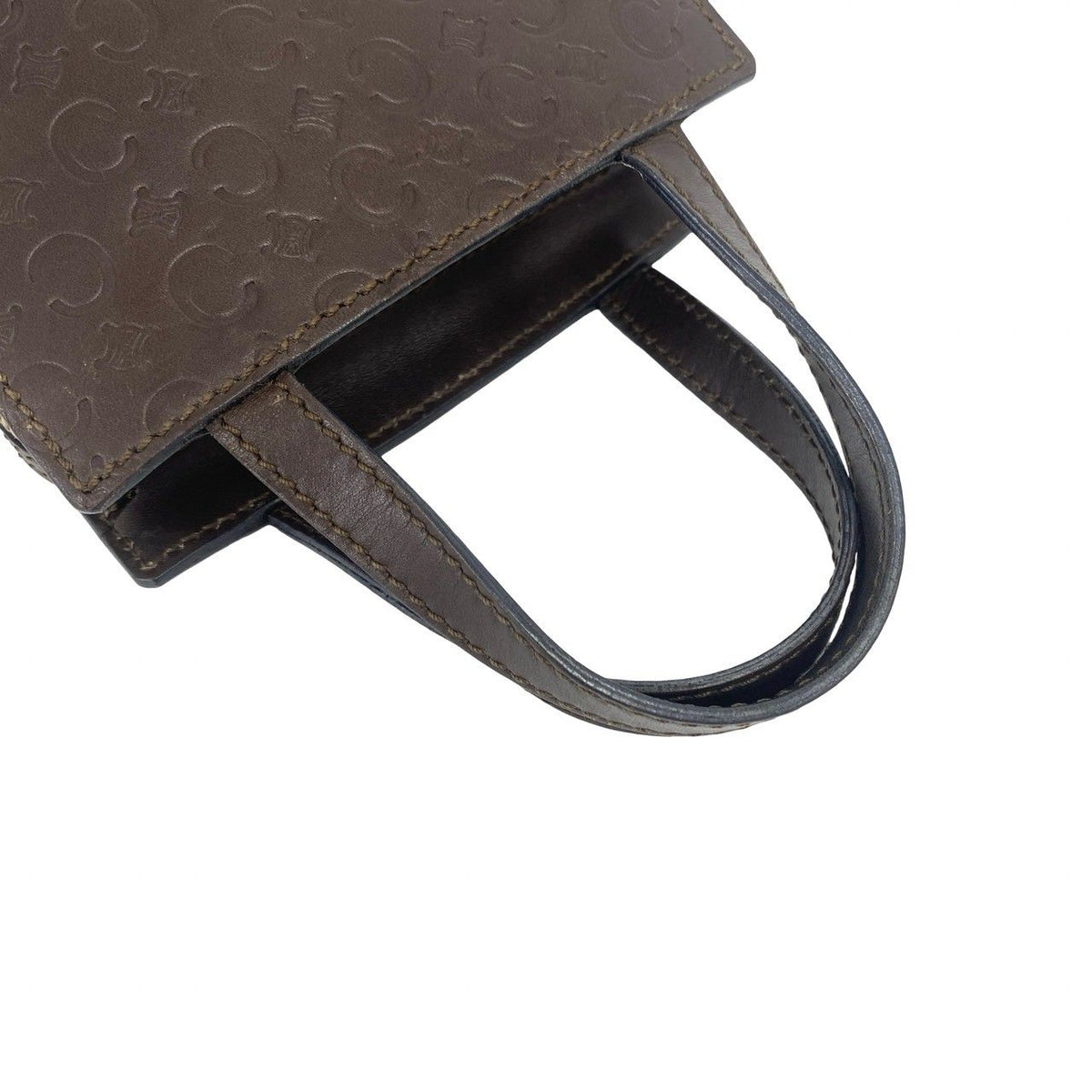 Celine Vintage C Macadam Pattern Leather Handbag Mini Tote Brown — view 4