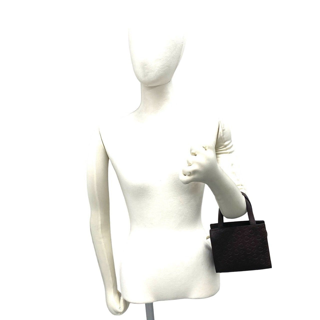 Celine Vintage C Macadam Pattern Leather Handbag Mini Tote Brown — view 2