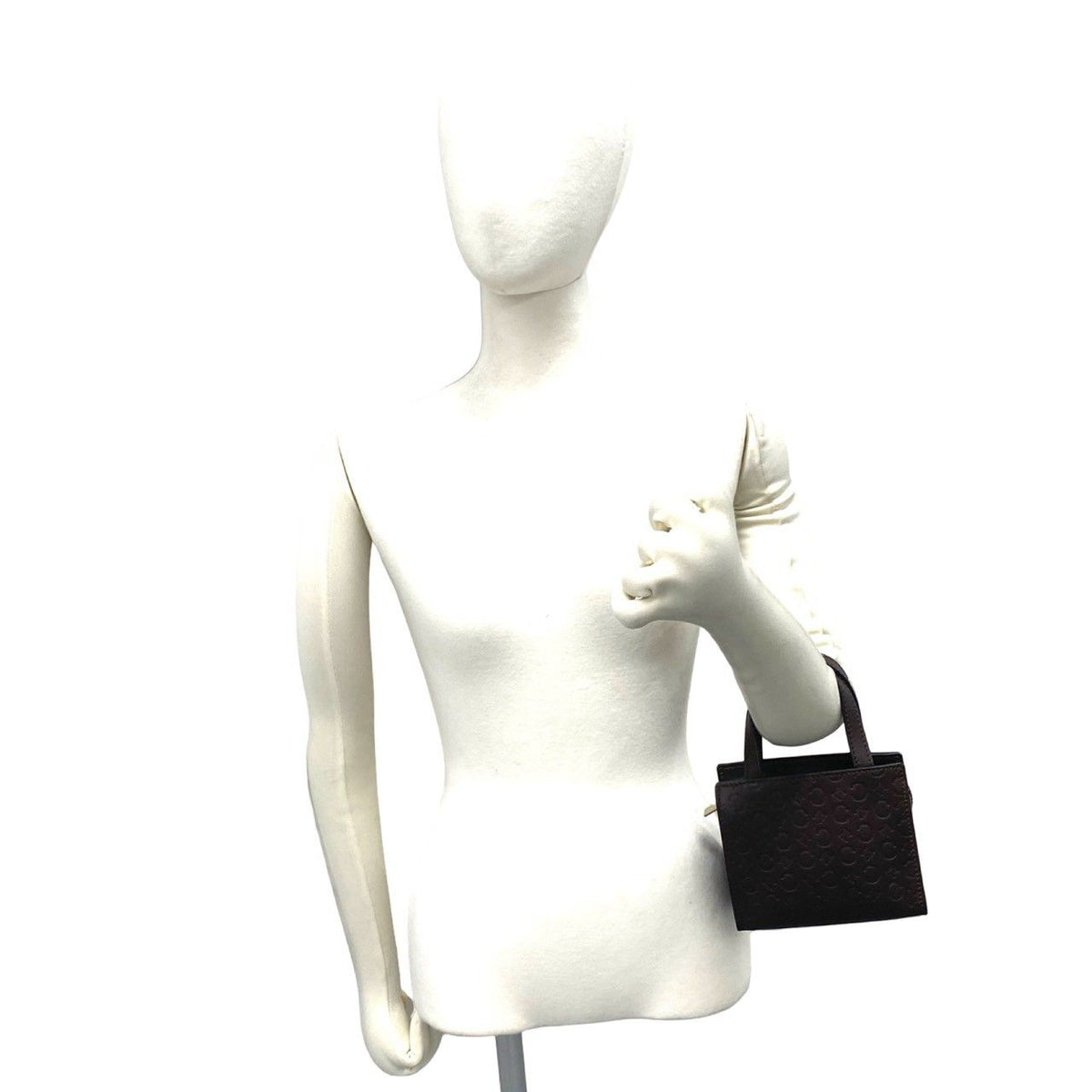 Celine Vintage C Macadam Pattern Leather Handbag Mini Tote Brown — view 2