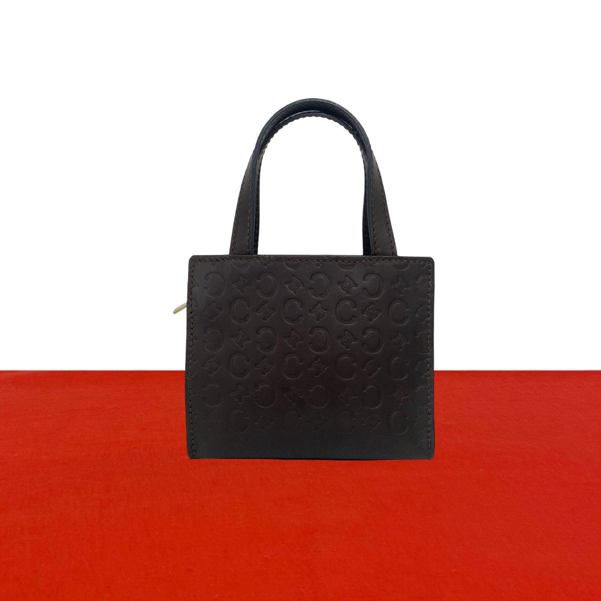 Celine Vintage C Macadam Pattern Leather Handbag Mini Tote Brown