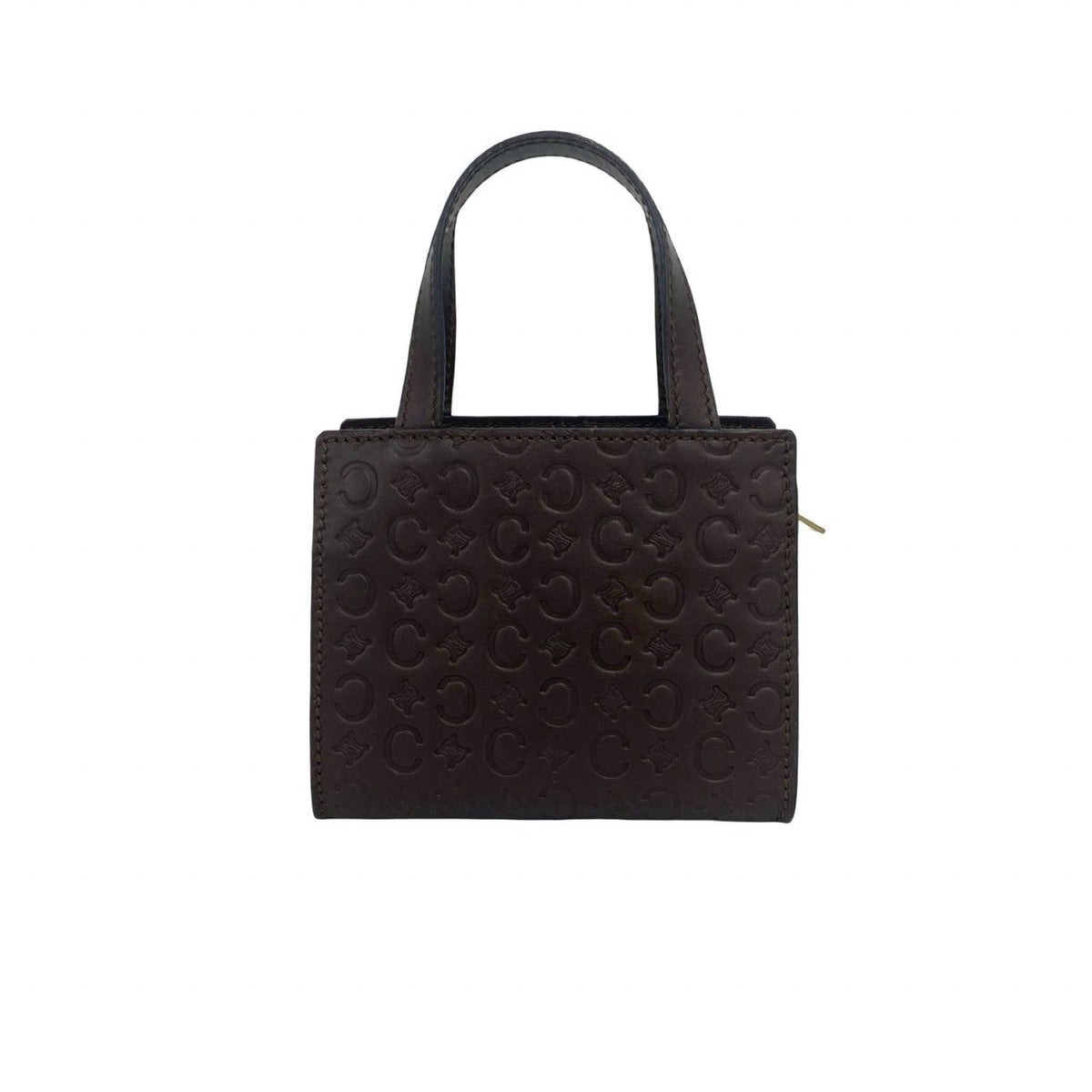 Celine Vintage C Macadam Pattern Leather Handbag Mini Tote Brown — view 3