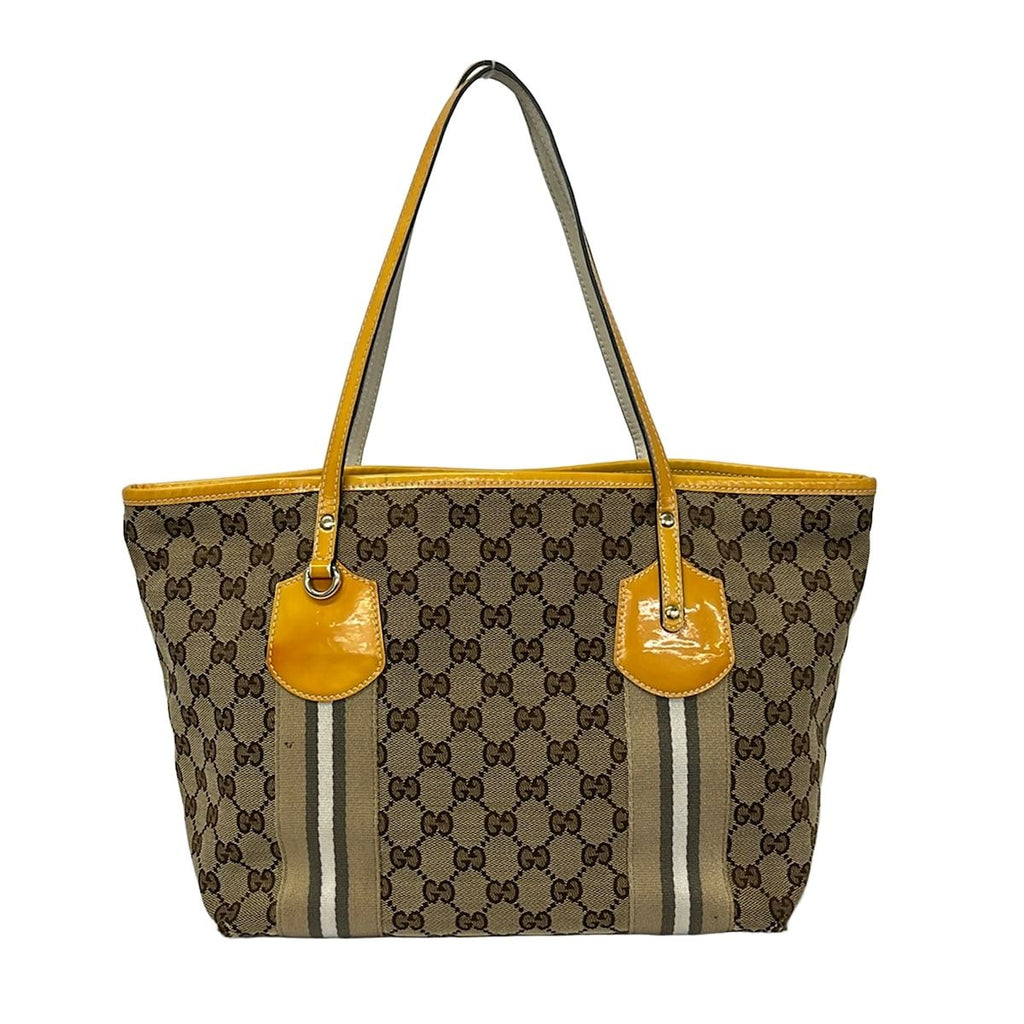 Gucci Tote Bag Beige Dark Brown Multi Leather