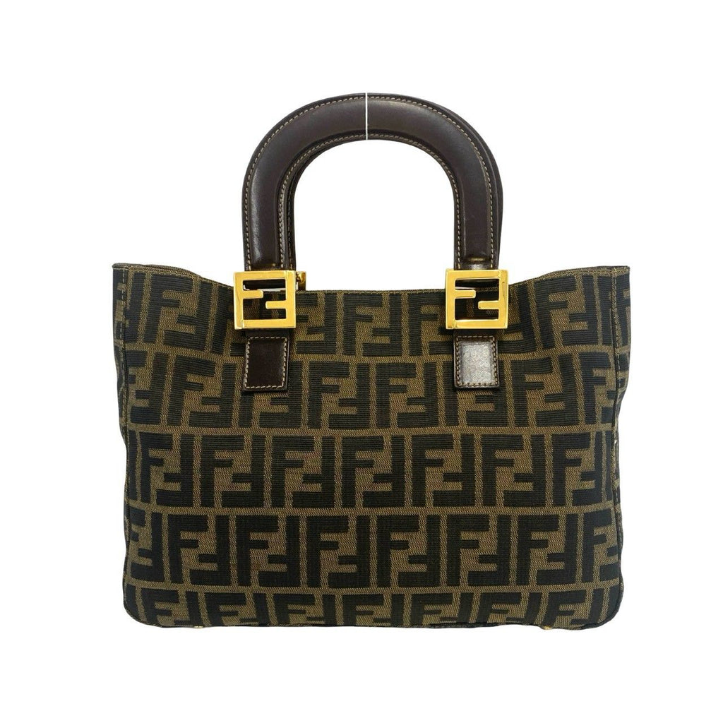 Fendi Zucca FF Logo Canvas Leather Handbag Mini Tote Brown — view 3