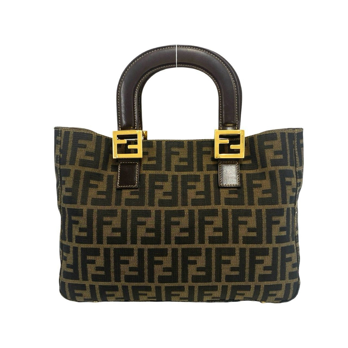 Fendi Zucca FF Logo Canvas Leather Handbag Mini Tote Brown — view 3