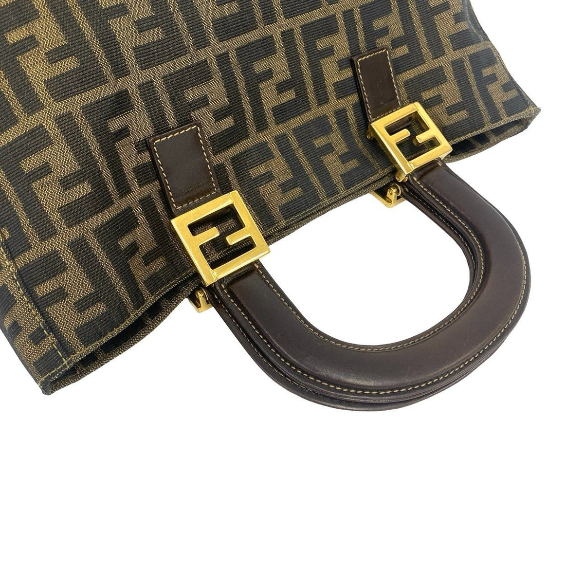 Fendi Zucca FF Logo Canvas Leather Handbag Mini Tote Brown — view 4