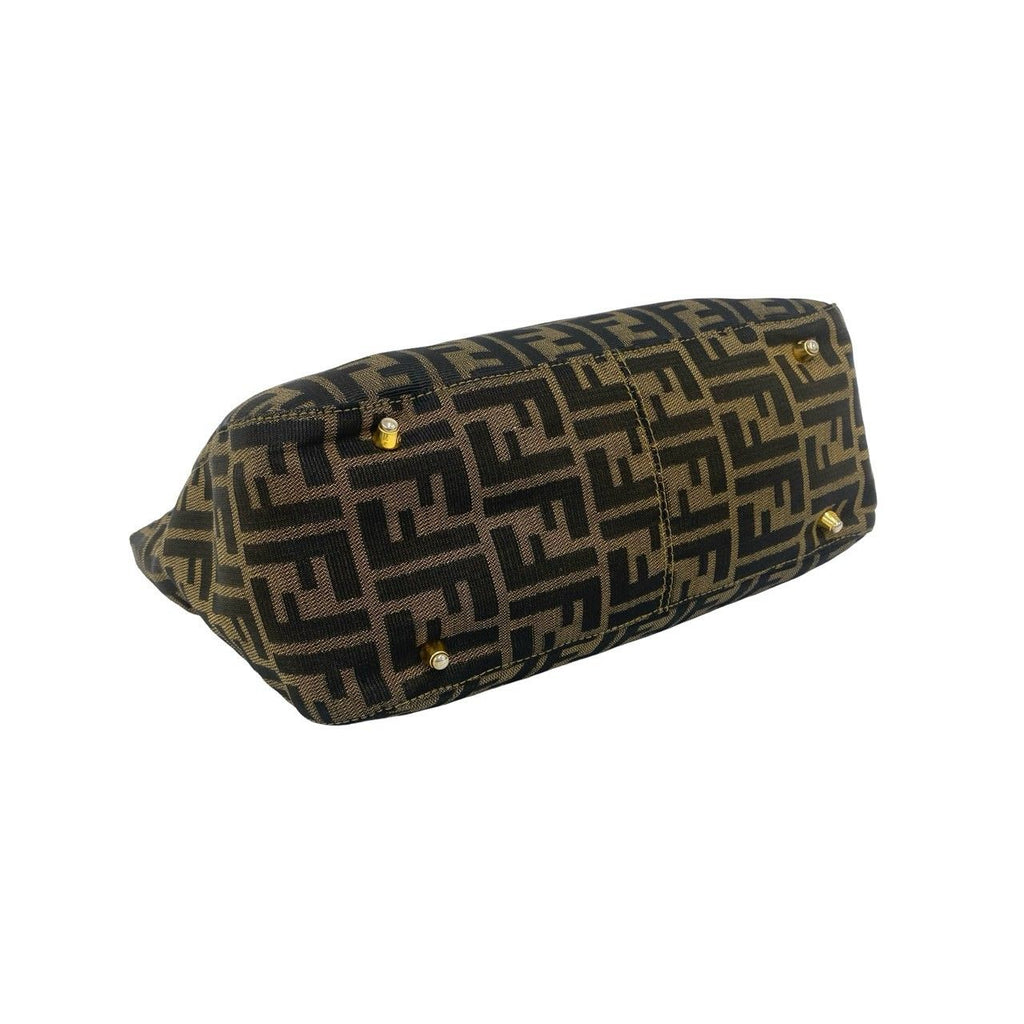 Fendi Zucca FF Logo Canvas Leather Handbag Mini Tote Brown — view 7