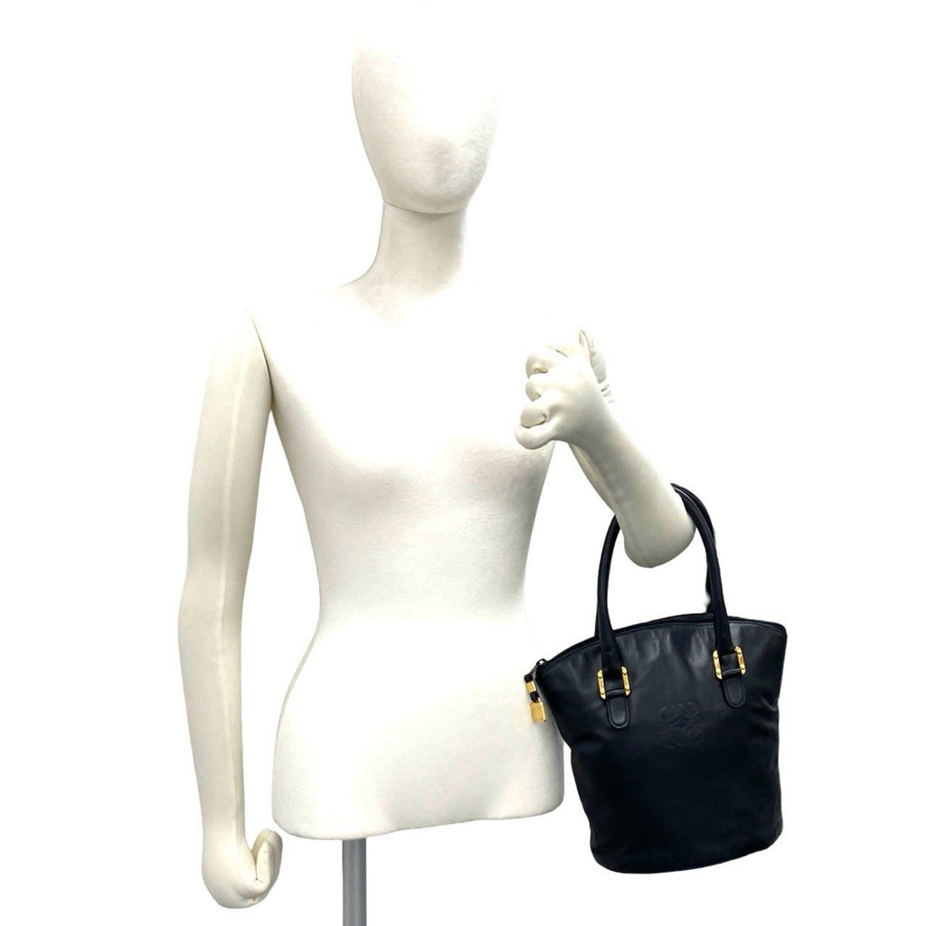 Loewe Vintage Anagram Logo Leather Handbag Mini Tote Black — view 2