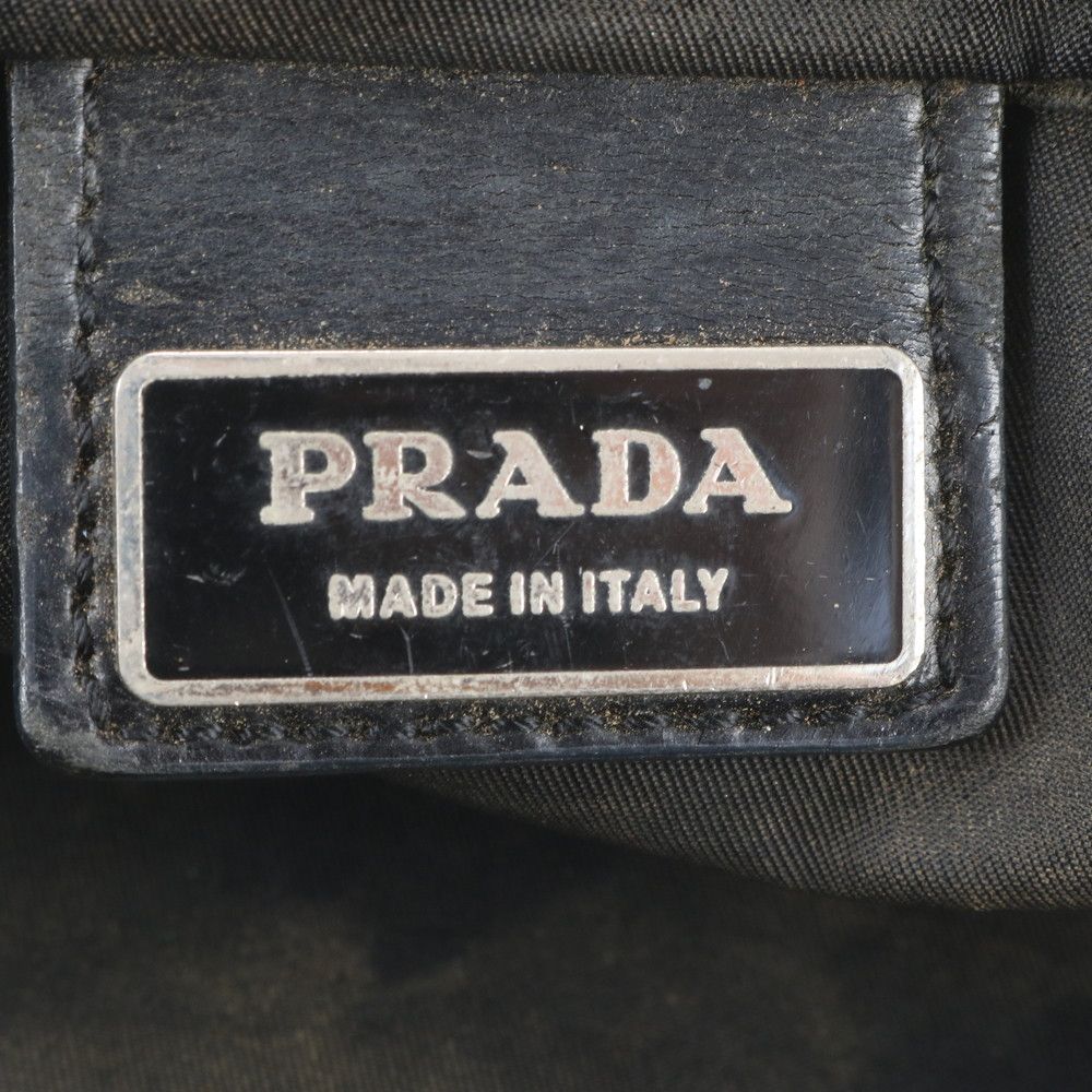 Prada Tessuto Nylon Triangle Logo Leather Shoulder Bag Crossbody Messenger Black — view 8