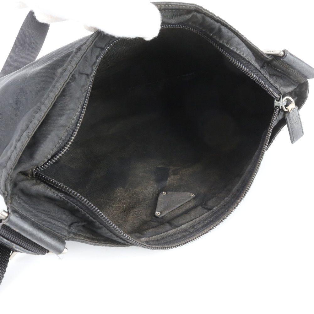 Prada Tessuto Nylon Triangle Logo Leather Shoulder Bag Crossbody Messenger Black — view 7