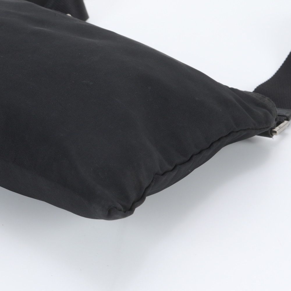 Prada Tessuto Nylon Triangle Logo Leather Shoulder Bag Crossbody Messenger Black — view 4