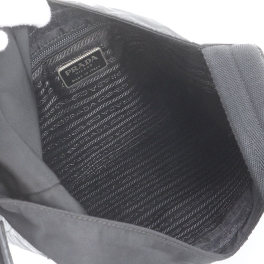 Prada Tessuto Nylon Triangle Logo Leather Shoulder Bag Crossbody Black — view 7