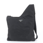 Prada Tessuto Nylon Triangle Logo Leather Shoulder Bag Crossbody Black