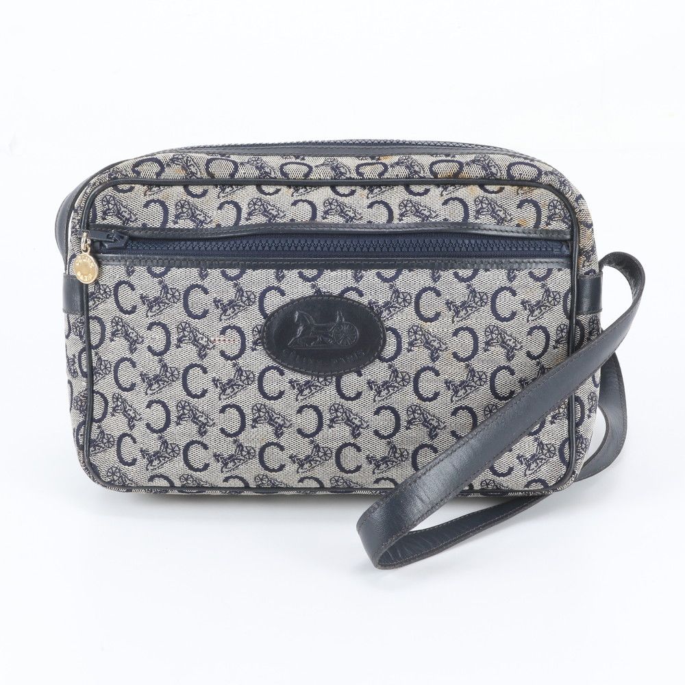 Celine Sulky Canvas Leather Shoulder Bag Navy
