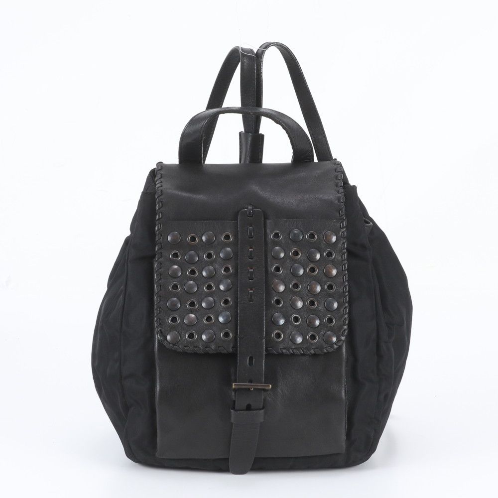 Prada Tessuto Nylon Triangle Logo Studded Leather Backpack