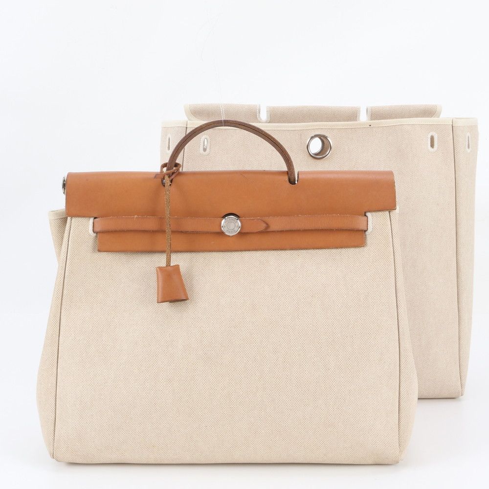 Hermes Herbag MM Replacement with Toile H Leather 2-Way Tote Bag