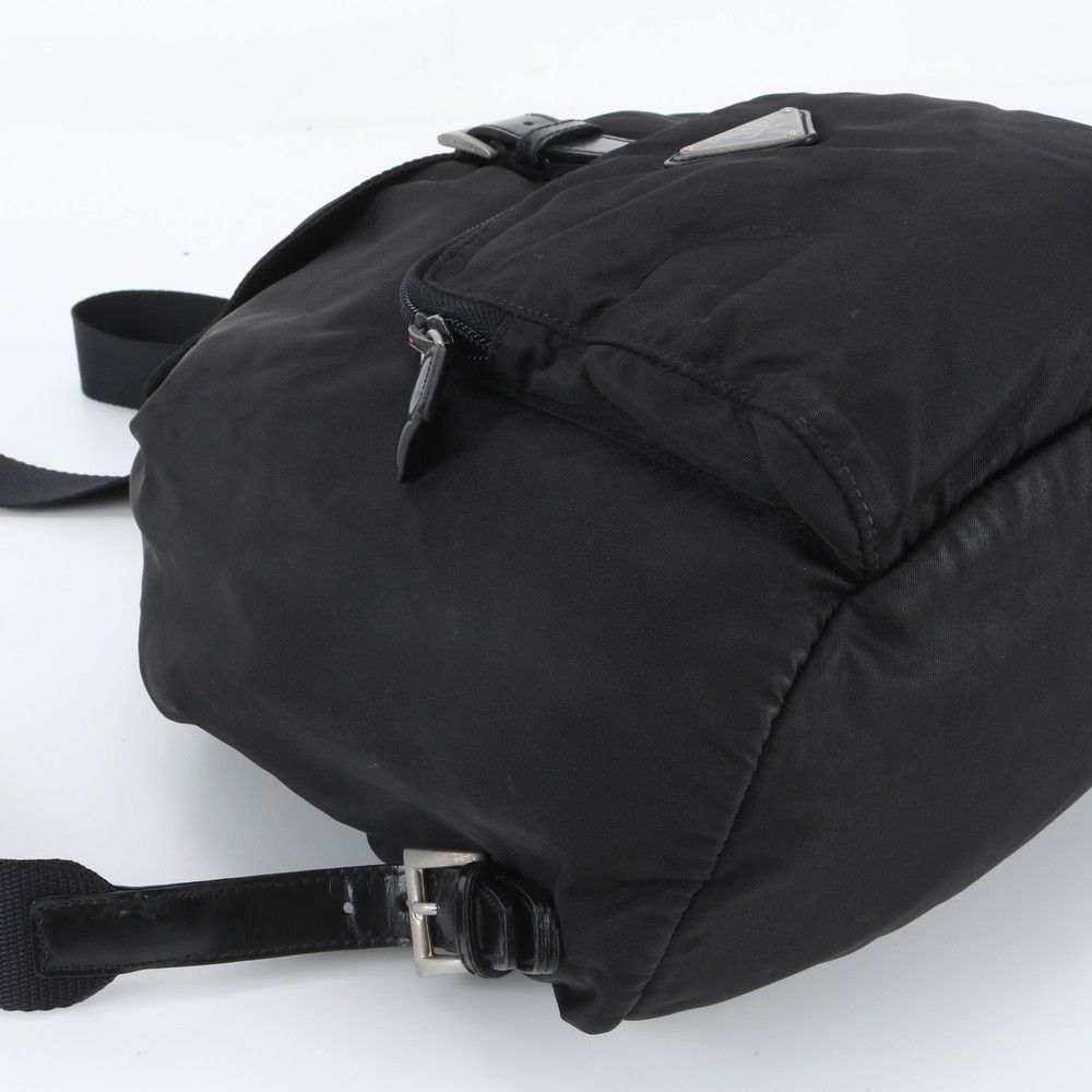 Prada Tessuto Nylon Triangle Logo Leather Backpack Shoulder Bag Black — view 6