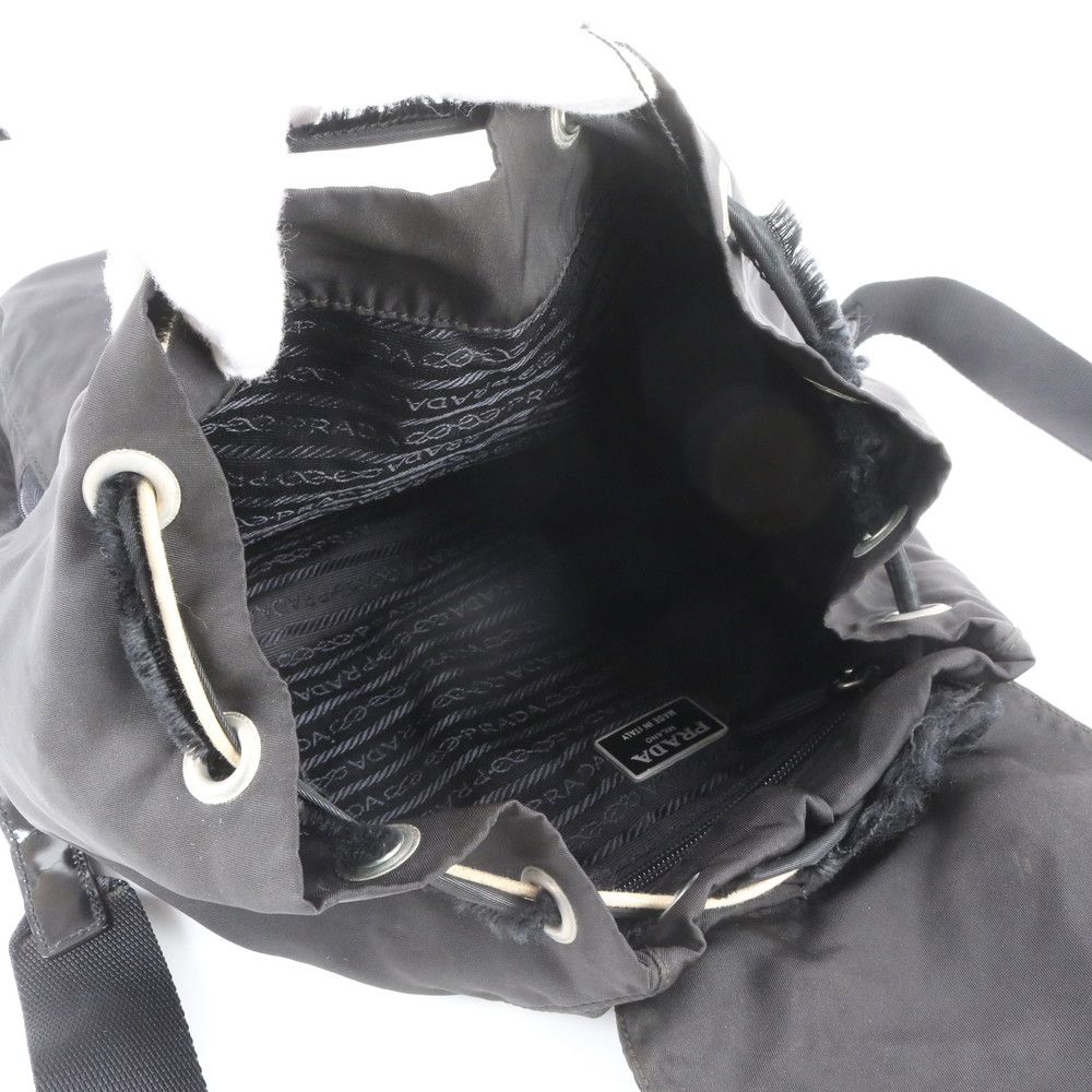 Prada Tessuto Nylon Triangle Logo Leather Backpack Shoulder Bag Black — view 7