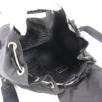 Prada Tessuto Nylon Triangle Logo Leather Backpack Shoulder Bag Black — view 7