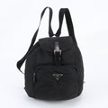Prada Tessuto Nylon Triangle Logo Leather Backpack Shoulder Bag Black