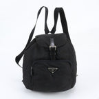 Prada Tessuto Nylon Triangle Logo Leather Backpack Shoulder Bag Black