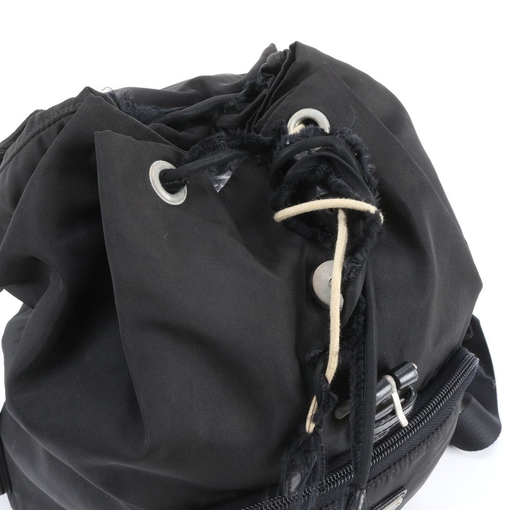 Prada Tessuto Nylon Triangle Logo Leather Backpack Shoulder Bag Black — view 8