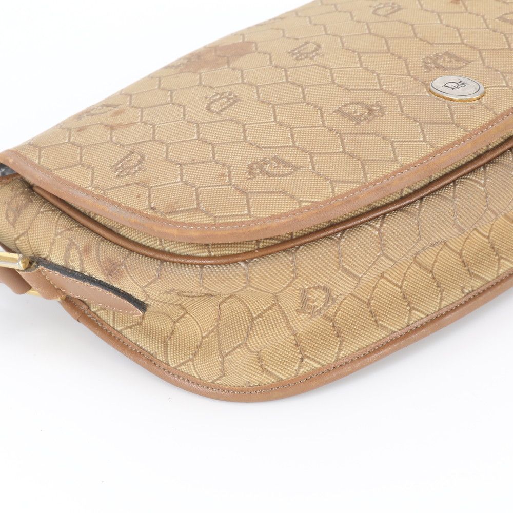 Dior Vintage Honeycomb Pattern Canvas Leather Shoulder Bag — view 4