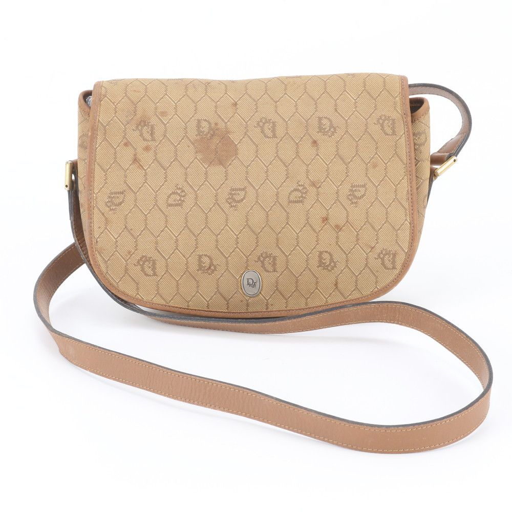 Dior Vintage Honeycomb Pattern Canvas Leather Shoulder Bag