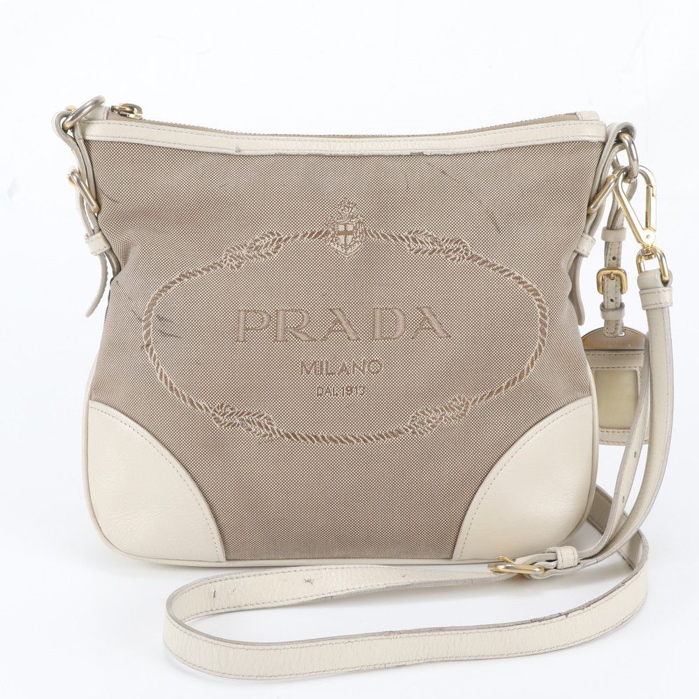 Prada Leather Canvas Shoulder Bag