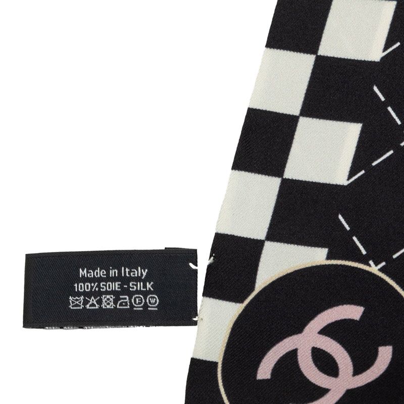 Chanel CC Logo Scarf Black White Silk — view 4