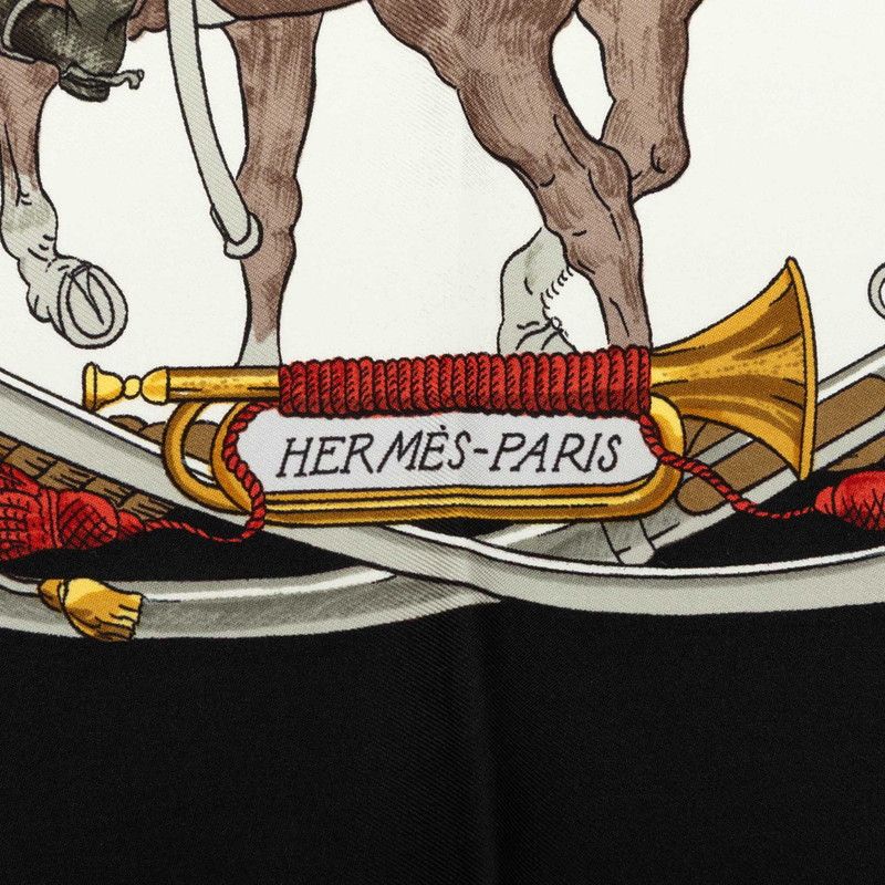 Hermes Carre 90 Marine Et Cavalerie Sea and Cavalry Scarf Black Multicolor Silk — view 8