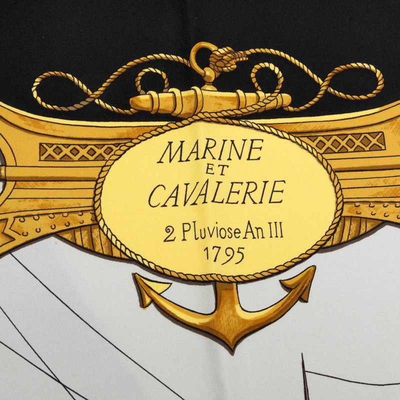 Hermes Carre 90 Marine Et Cavalerie Sea and Cavalry Scarf Black Multicolor Silk — view 7