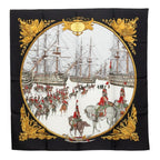 Hermes Carre 90 Marine Et Cavalerie Sea and Cavalry Scarf Black Multicolor Silk
