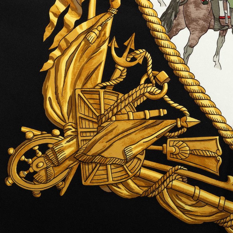 Hermes Carre 90 Marine Et Cavalerie Sea and Cavalry Scarf Black Multicolor Silk — view 6