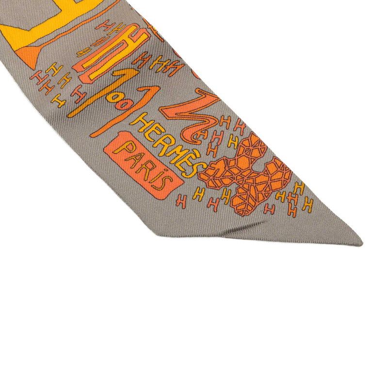 Hermes Twilly Thousand and One H Scarf Orange Multicolor Silk — view 4