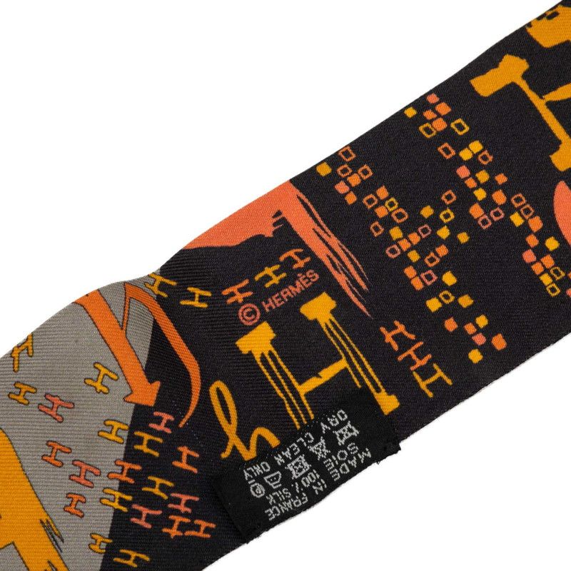 Hermes Twilly Thousand and One H Scarf Orange Multicolor Silk — view 3