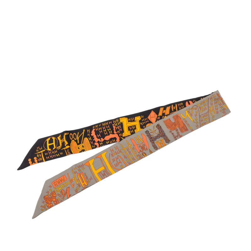 Hermes Twilly Thousand and One H Scarf Orange Multicolor Silk — view 2