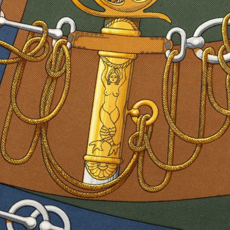 Hermes Carre 45 Cliquetis Scarf Khaki Multicolor Silk — view 4