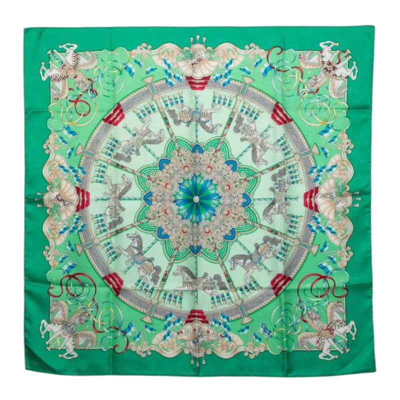Hermes Luna Park Amusement Scarf Green Multicolor Silk