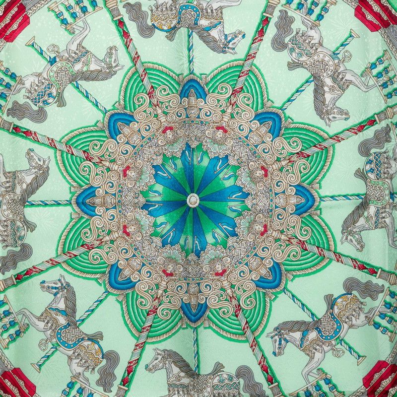Hermes Luna Park Amusement Scarf Green Multicolor Silk — view 2
