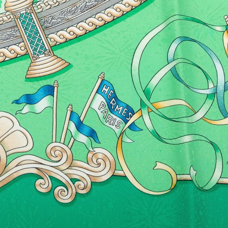 Hermes Luna Park Amusement Scarf Green Multicolor Silk — view 6