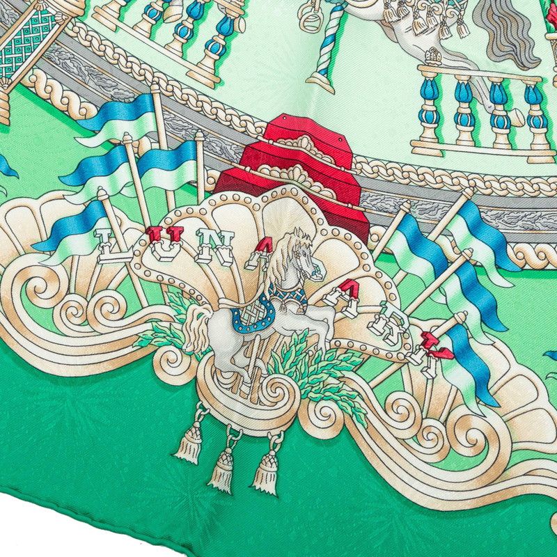 Hermes Luna Park Amusement Scarf Green Multicolor Silk — view 4