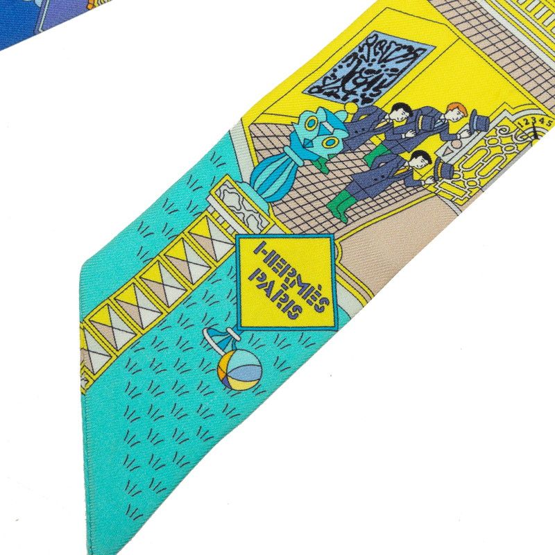 Hermes Twilly la Maison Des Carres de Carre Scarf Yellow Multicolor Silk — view 4