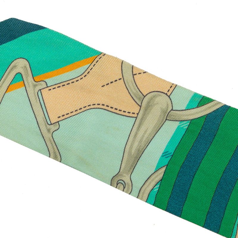 Hermes Twilly Tatersale Tattersall Scarf Green Silk — view 4