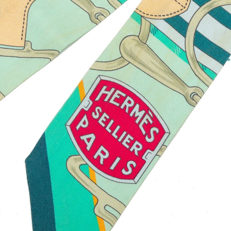 Hermes Twilly Tatersale Tattersall Scarf Green Silk — view 2