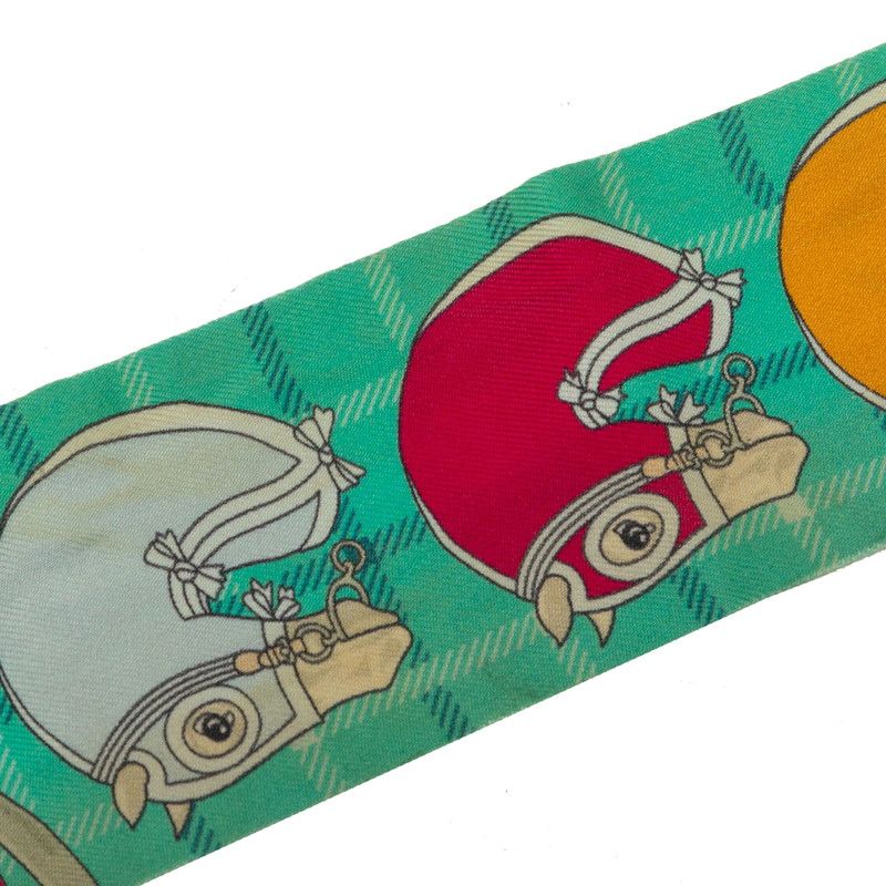 Hermes Twilly Tatersale Tattersall Scarf Green Silk — view 3